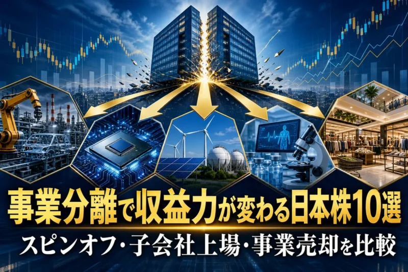 複合企業から複数の事業が分離していく様子を表したイメージ。