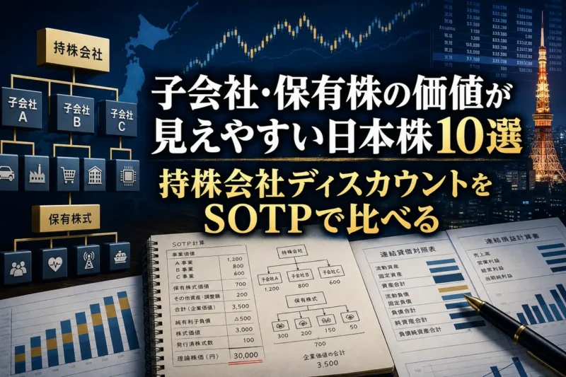 親会社と子会社の価値を積み上げて分析するイメージ。