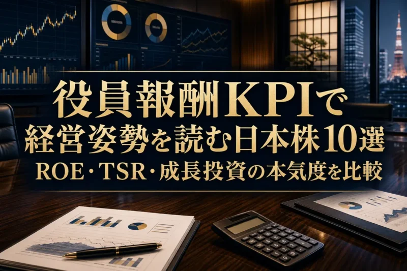 役員報酬のKPIと株価データを比較する企業分析のイメージ。