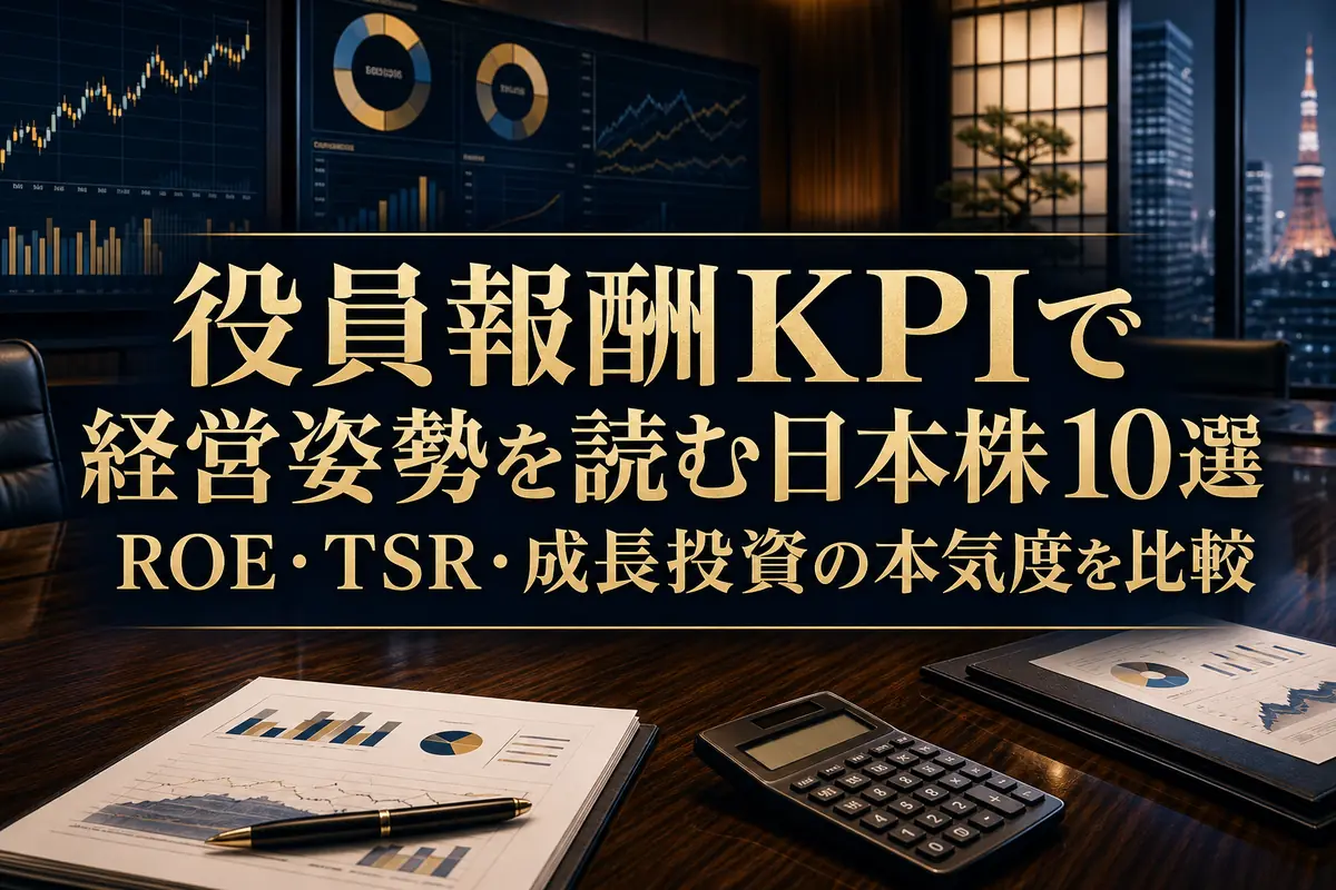 役員報酬のKPIと株価データを比較する企業分析のイメージ。