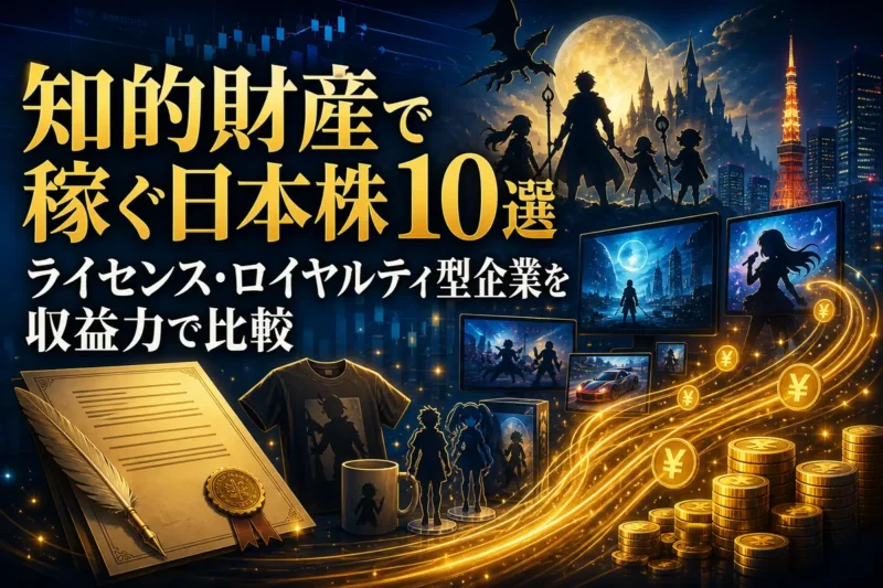 ゲームやキャラクターなどの知的財産が継続収益を生む様子を表したイメージ。