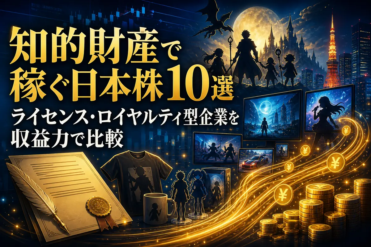 ゲームやキャラクターなどの知的財産が継続収益を生む様子を表したイメージ。