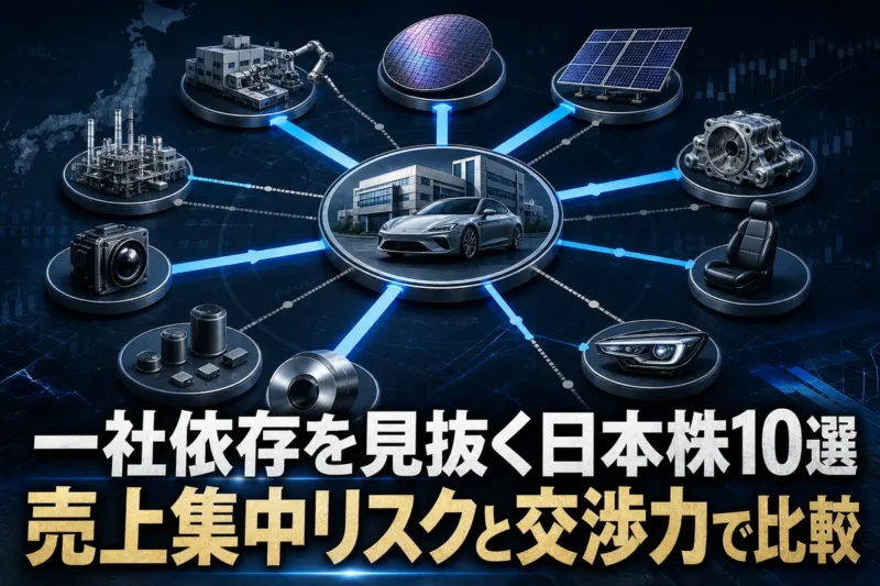特定顧客と複数の日本企業のつながりを可視化した売上集中リスクのイメージ。