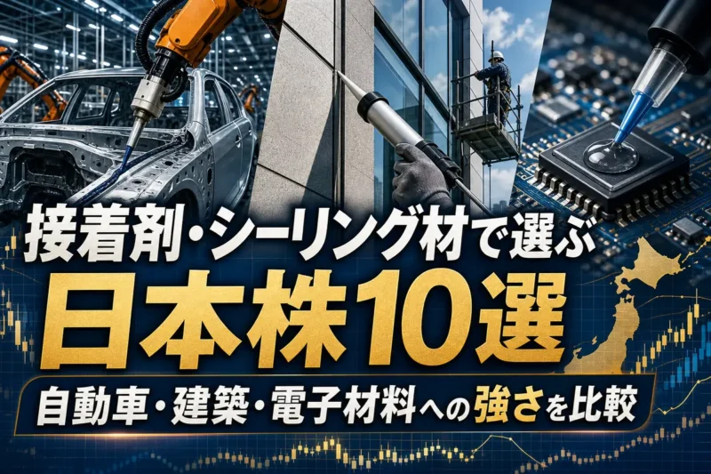 自動車、建築、電子部品に使われる接着剤とシーリング材を表したイメージ。