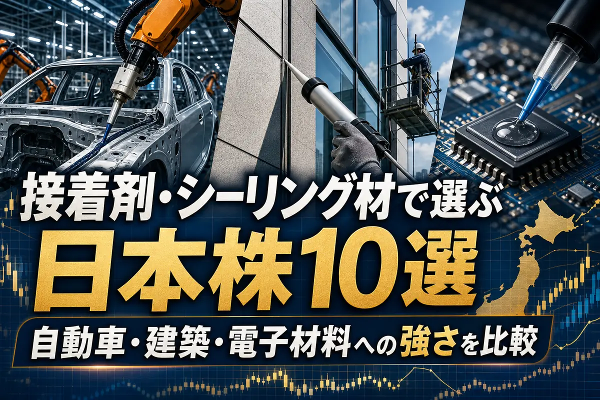 自動車、建築、電子部品に使われる接着剤とシーリング材を表したイメージ。