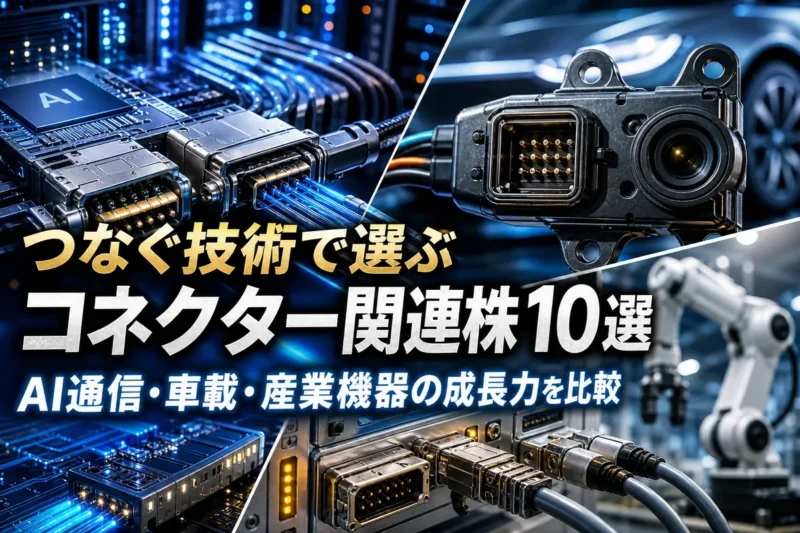 AI通信・自動車・産業機器をつなぐ各種コネクターのイメージ。