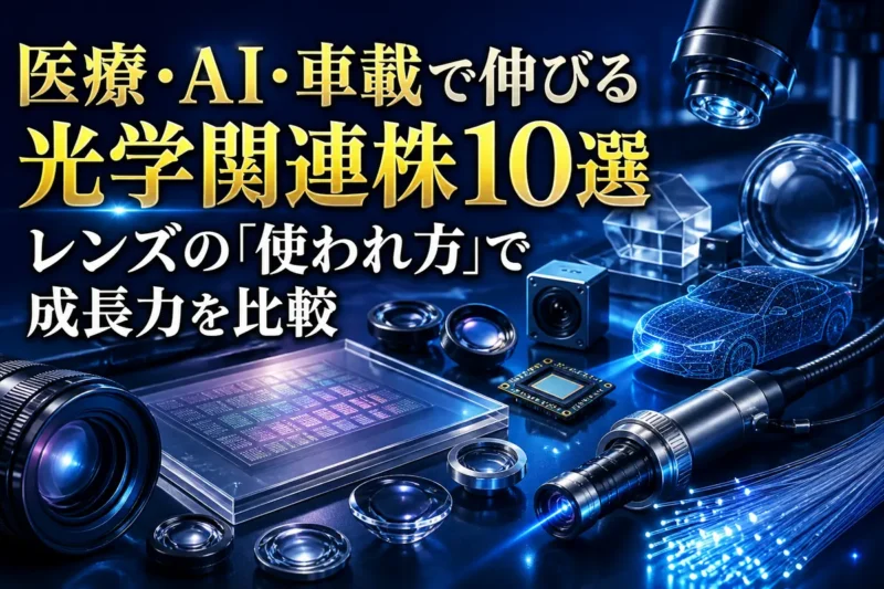 医療・半導体・車載へ広がる光学部品とレンズのイメージ。