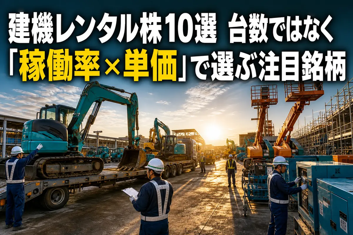 建設機械レンタル拠点で建機の出庫と点検が進む様子。
