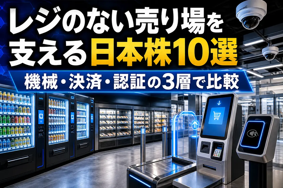 無人店舗の自販機とセルフレジ、キャッシュレス端末が並ぶ店内。