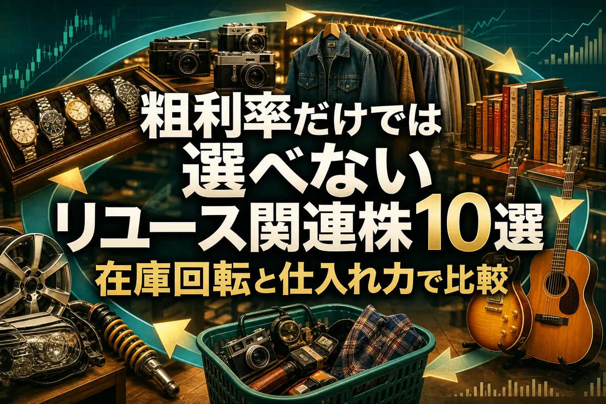 中古時計やカメラ、衣料などが並ぶリユース市場のイメージ。