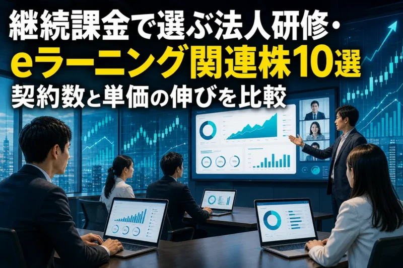 法人研修とeラーニングの成長性を分析するビジネス風景。