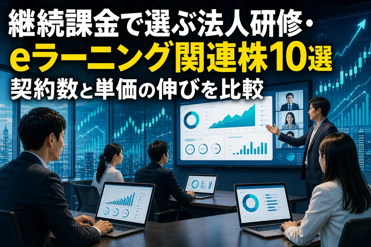 法人研修とeラーニングの成長性を分析するビジネス風景。