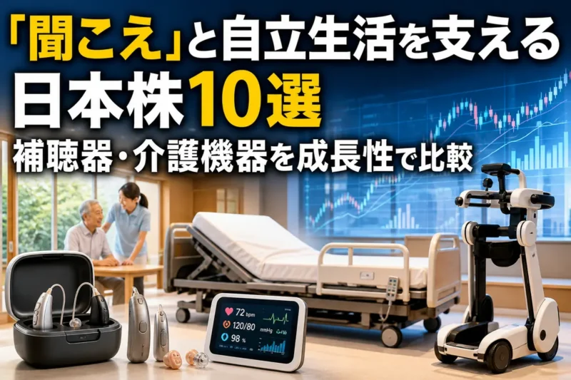 補聴器や介護ベッド、歩行支援機器など高齢者支援技術を表したイメージ。