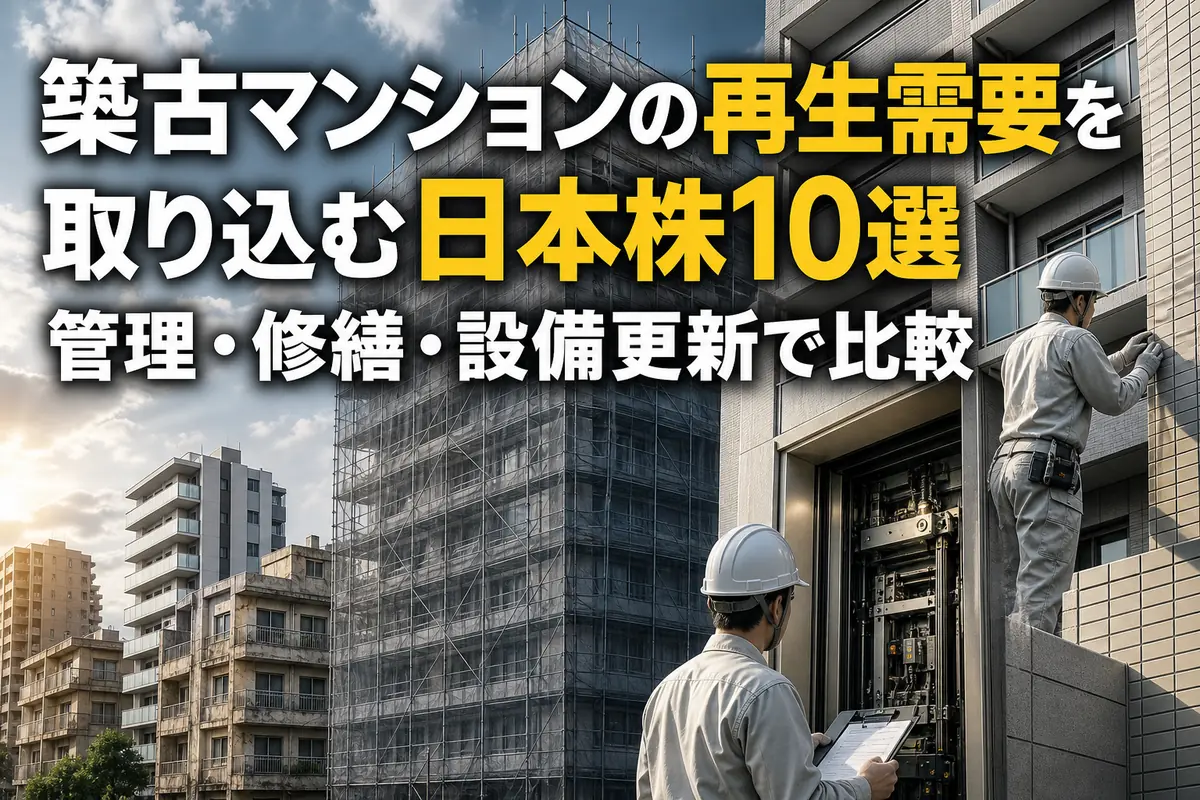 大規模修繕中のマンションを技術者が点検している様子。