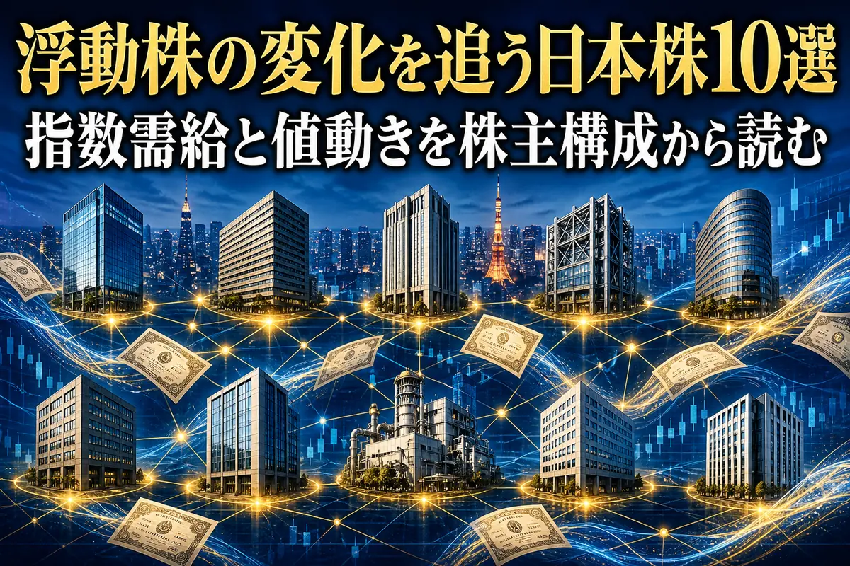 浮動株と指数需給の変化を表現した日本株市場のイメージ。