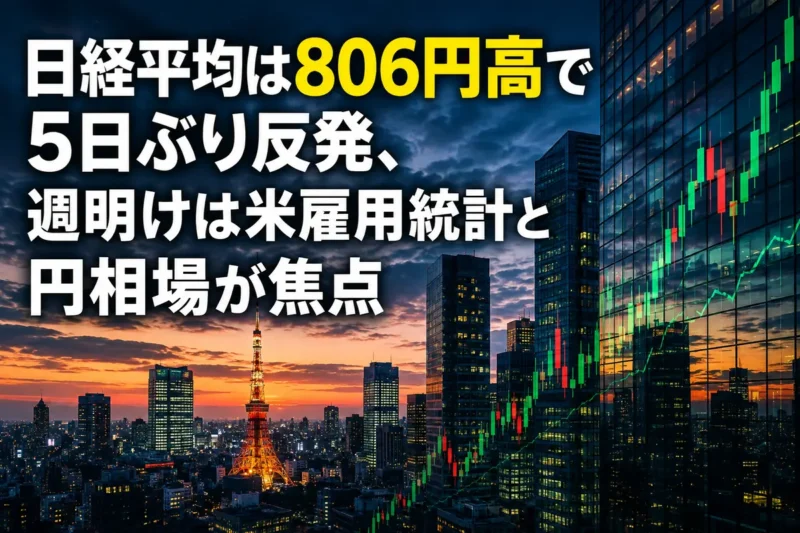 上昇する株価チャートと東京の街並みを重ねた日本株市場のイメージ。