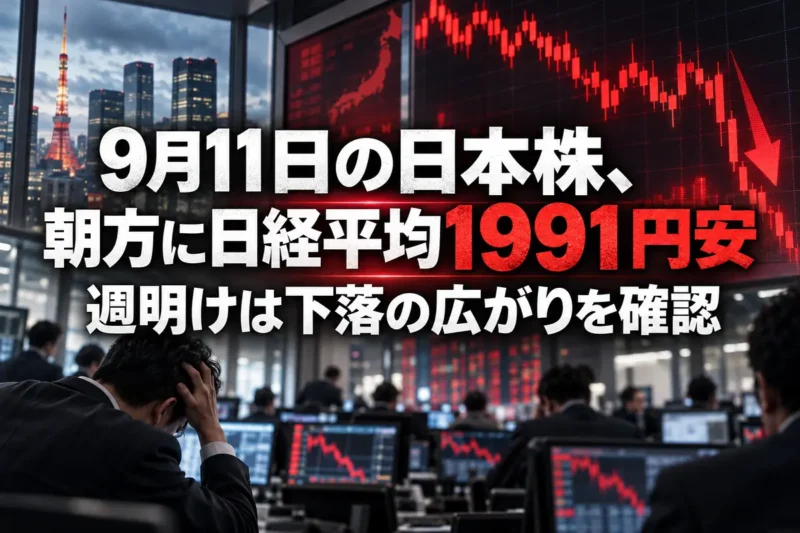 9月11日の日本株、朝方に日経平均1991円安　週明けは下落の広がりを確認