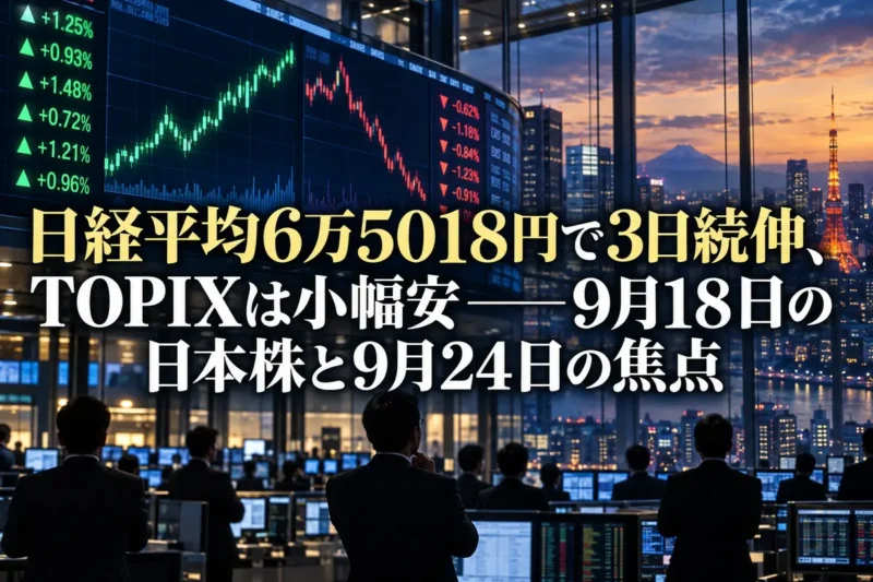 東京の証券取引フロアで市場ボードを見つめるアナリストたちのイメージ