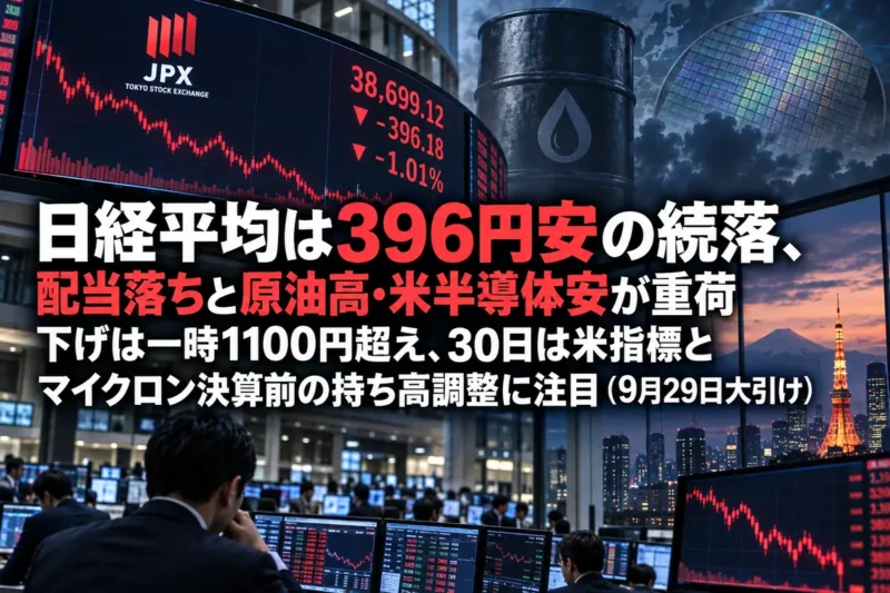 株価ボードに下落チャートが映る東京株式市場のイメージ