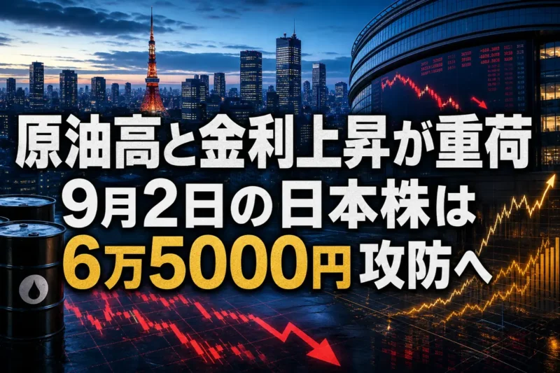 原油高と金利上昇を背景に日本株の寄り付きを見通す市場イメージ。