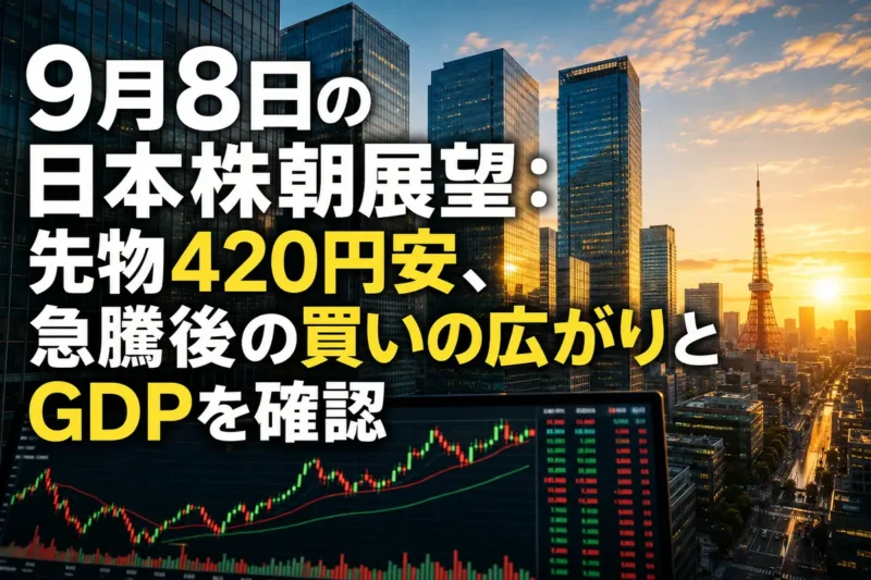 朝の東京の金融街と株価の値動きを映すモニター。