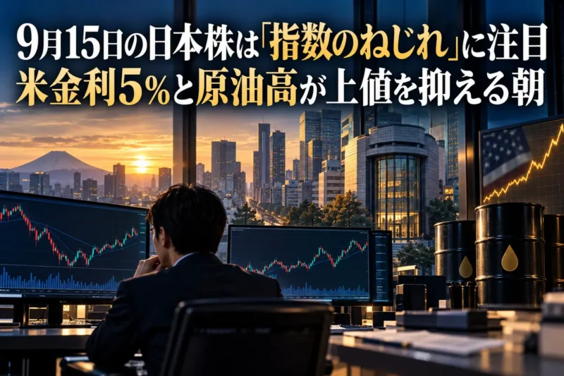東京市場の寄り付き前に株価指数、金利、原油の動向を確認するマーケット画面。