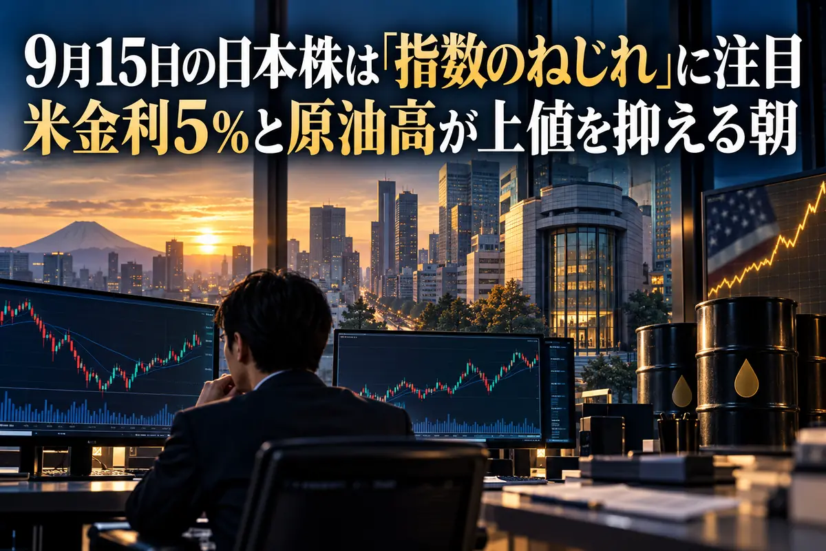 東京市場の寄り付き前に株価指数、金利、原油の動向を確認するマーケット画面。