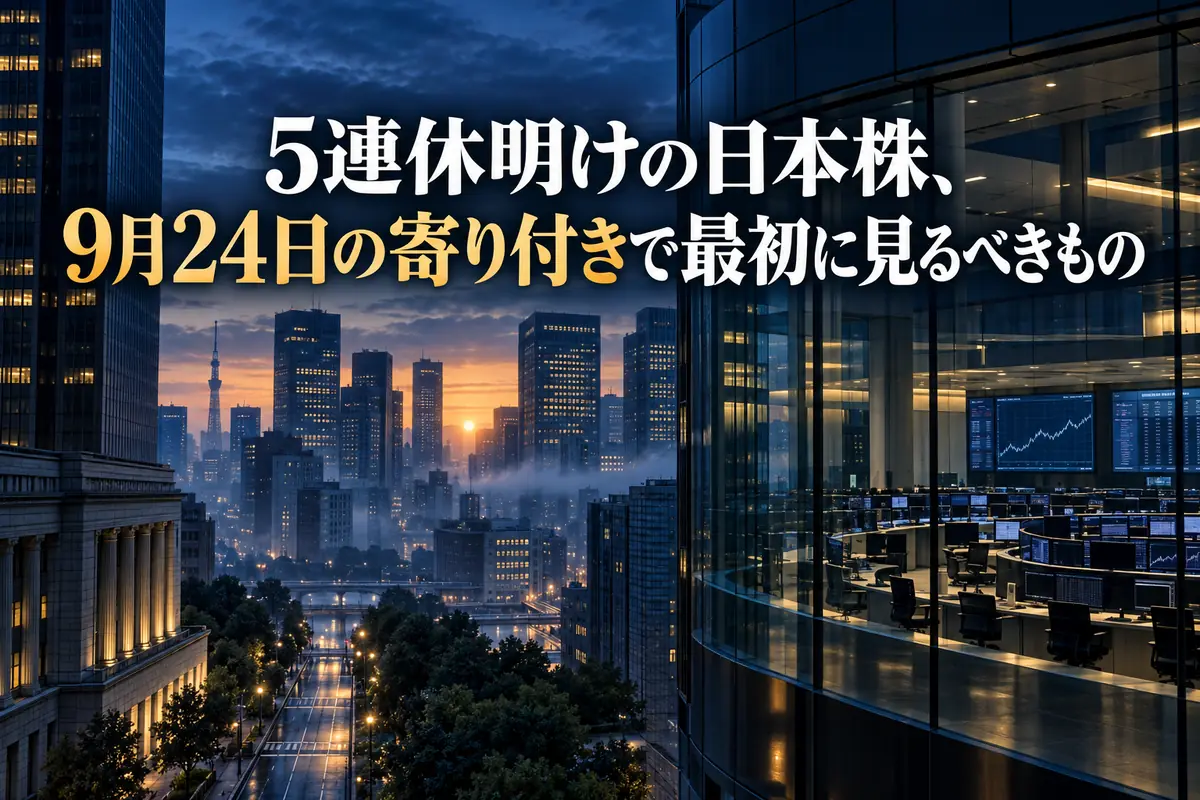 夜明け前の東京の金融街と、まだ静かなオフィスビル群