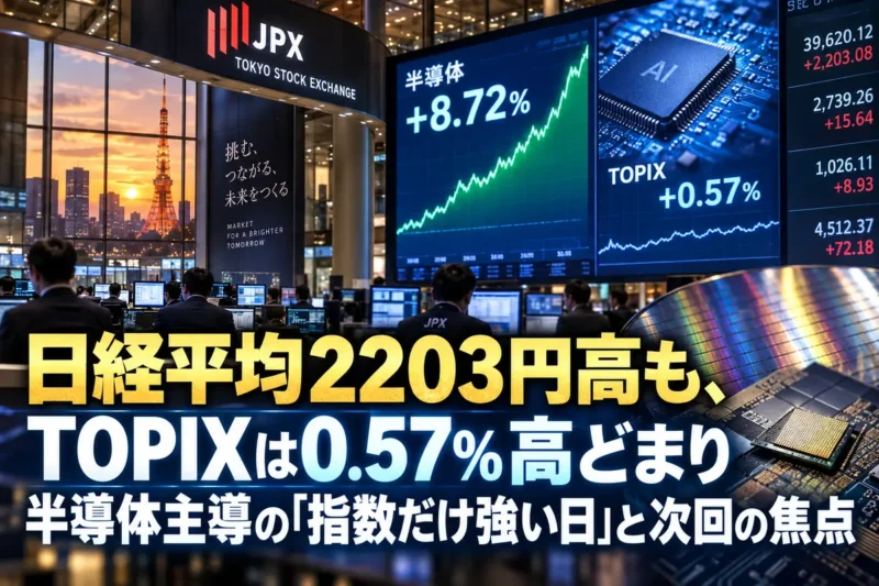 半導体関連の上昇が目立つ株価ボードのイメージ