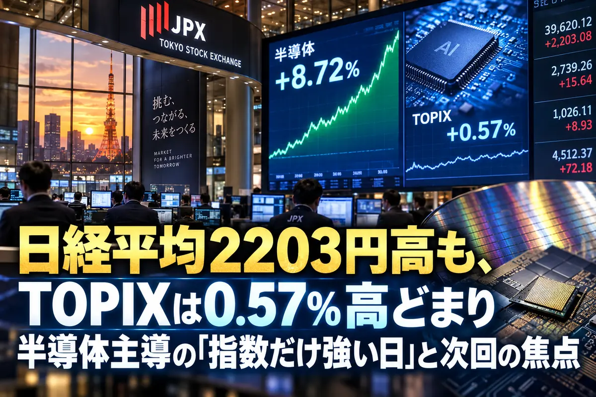 半導体関連の上昇が目立つ株価ボードのイメージ