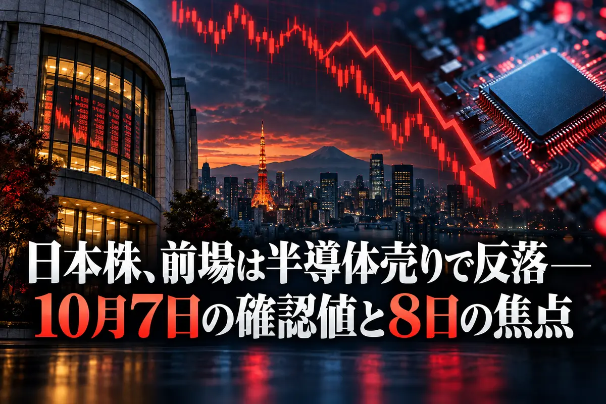 日本株、前場は半導体売りで反落――10月7日の確認値と8日の焦点