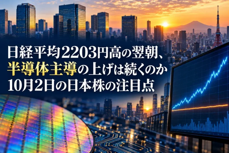 朝の東京の金融街と株価ボードのイメージ