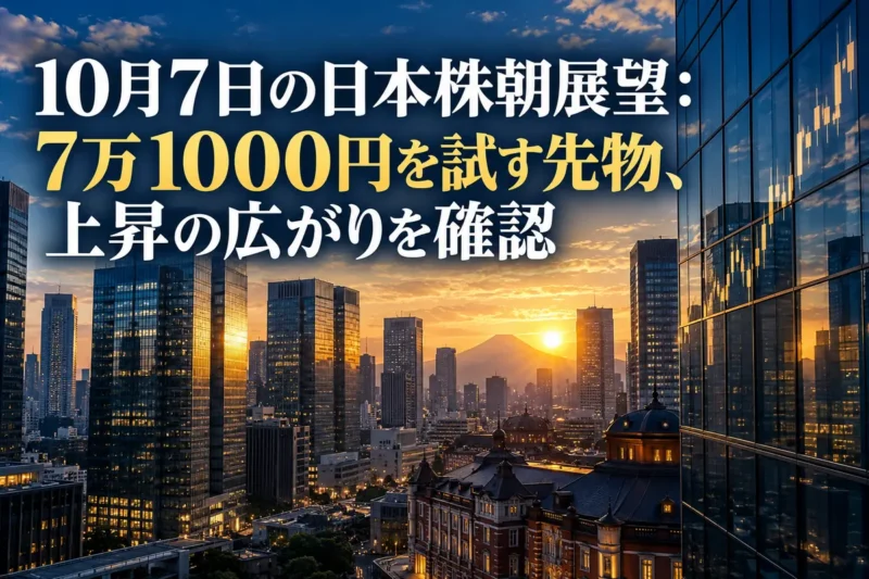 朝の光が差し込む東京の金融街とビルの窓に映る相場チャート。